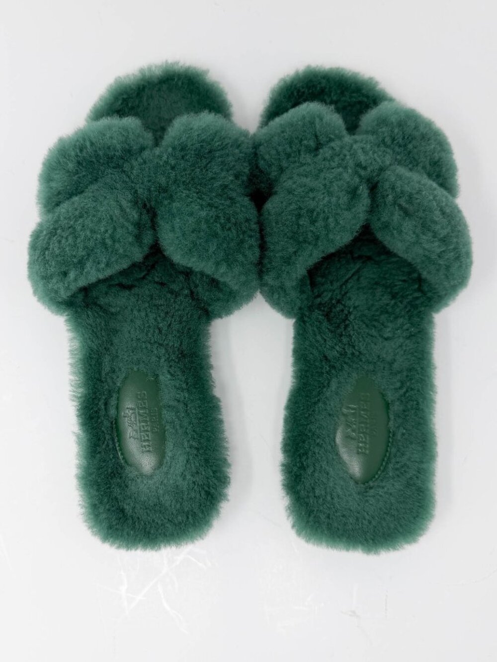 Hermes Oran Woolskin Sandals - Vert Anglais Shearling - Picture 1 of 8